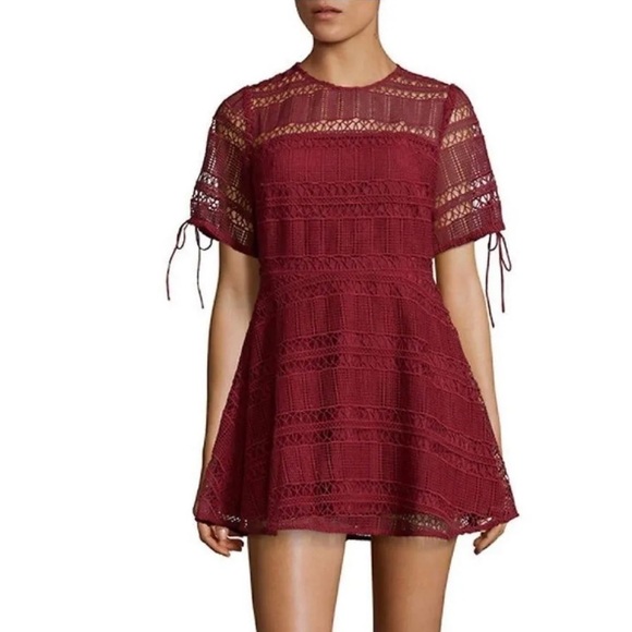 Tularosa Deep Red Eden Lace Fit & Flare Dress Size Small - Picture 2 of 13